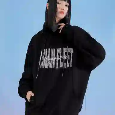 三体 美式复古字母印花宽松休闲连帽卫衣 男女同款