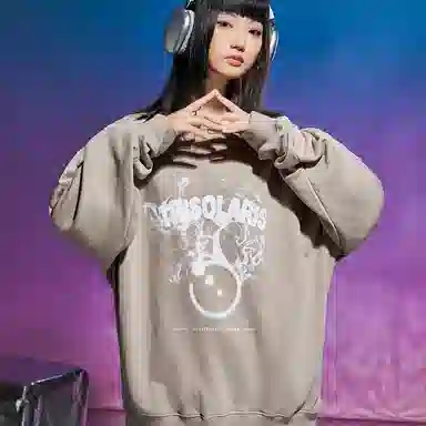 三体 文明符号系列 简约百搭休闲基础趣味字母印花宽松圆领套头长袖卫衣 男女同款