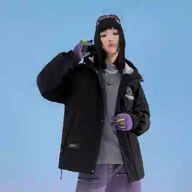 三体 红岸基地超级符号绣章系列 户外防风防水防寒字母印花连帽休闲加厚保暖舒适美式复古潮牌面包服长袖羽绒服 男女同款