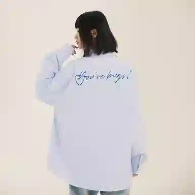 三体 你们都是虫子系列 复古美式简约基础款字母印花长款时尚百搭舒适透气薄款翻领条纹开衫休闲学生多巴胺长袖衬衫 男女同款