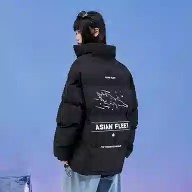 三体 太空亚洲舰队系列 简约基础款纯色字母印花宽松休闲加厚保暖防风防水防寒立领美式复古高街潮牌面包服棉服 男女同款