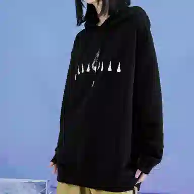 三体 素描卡通图案印花连帽宽松休闲卫衣 男女同款