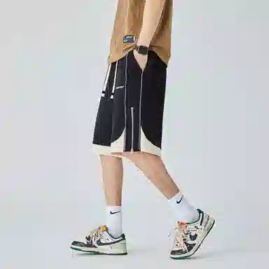 三体 拼接撞色时尚百搭宽松街头运动篮球裤美式高街潮流时尚百搭舒适不过膝五分裤无性别穿搭潮牌街头休闲短裤 男女同款