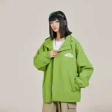 三体 简约纯色基础款字母印花宽松水防风登山连帽开衫机能风美式复古潮牌夹克外套 男女同款