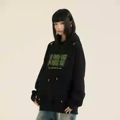 三体 太空军系列 简约基础款纯色趣味字母印花休闲宽松复古美式连帽套头百搭高街潮牌时尚学生多巴胺长袖卫衣 男女同款