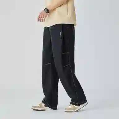 三体 纯色简约拉链美式复古高街潮牌时尚百搭舒适基础款日常学生多巴胺宽松直筒日系户外工装机能风户外防风速干休闲裤 男女同款