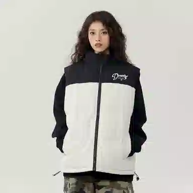 三体 末日之战系列 撞色拼接简约基础款字母印花保暖厚款舒适立领开衫背心户外工装机能风潮牌美式复古无袖马甲 男女同款