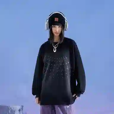 三体  幽灵倒计时系列美式复古经典雷射片撞色渐变休闲简约字母印花重磅基础宽松套头圆领长袖卫衣 男女同款