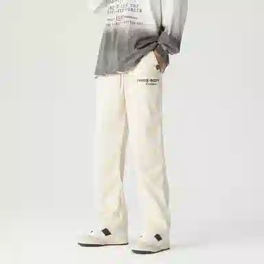 三体 不要回答系列 简约基础款字母印花美式复古宽松百搭垂感自然直筒多巴胺高街潮牌健身日常通勤时尚长裤休闲裤 男女同款