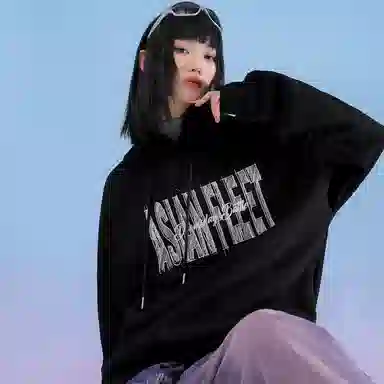 三体 美式复古字母印花宽松休闲连帽卫衣 男女同款