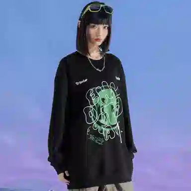 三体 脱水系列 美式复古字母涂鸦印花休闲宽松基础圆领套头百搭重磅长袖卫衣 男女同款