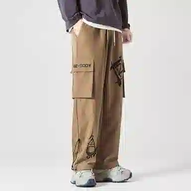 三体 文明水滴系列 简约趣味涂鸦印花宽松百搭抽绳垂感直筒基础款可调节脚口美式复古高街潮牌时尚舒适学生多巴胺休闲裤 男女同款