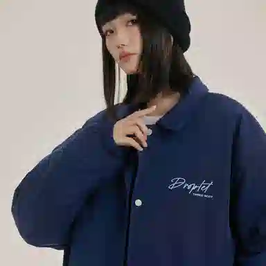 三体 水滴系列 简约字母印花美式宽松保暖百搭纯色基础款防风防水防寒加厚复古立领开衫潮牌面包服外套柔软舒适棉服 男女同款