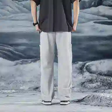 三体 水滴系列 基础简约字母印花纯色百搭宽松美式复古高街潮牌时尚舒适薄款日系户外工装机能风学生多巴胺休闲裤 男女同款