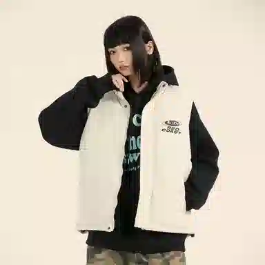 三体 不要回答系列 美式复古简约纯色基础款字母印花立领宽松休闲厚款保暖百搭舒适户外城市风马甲 男女同款