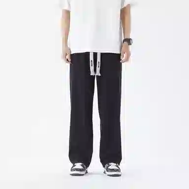 三体 冰丝直筒垂感拖地透气美式复古基础纯色简约抽绳宽松柔软舒适百搭户外通勤弹力学生多巴胺薄款显瘦高街潮牌休闲裤 男女同款