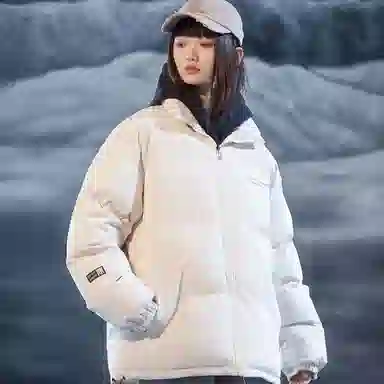 三体 不要回答系列 美式宽松保暖柔软舒适简约字母印花纯色百搭基础款防风防水防寒加厚立领开衫潮牌棉服 男女同款