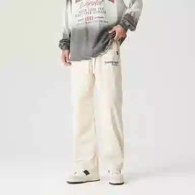 三体 不要回答系列 简约基础款字母印花美式复古宽松百搭垂感自然直筒多巴胺高街潮牌健身日常通勤时尚长裤休闲裤 男女同款