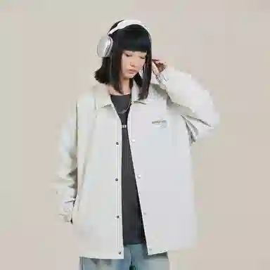 三体 水滴系列 简约基础款纯色字母印花休闲宽松百搭翻领开衫教练飞行服高街潮牌时尚舒适学生多巴胺防风夹克外套 男女同款