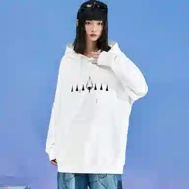 三体 素描卡通图案印花连帽宽松休闲卫衣 男女同款