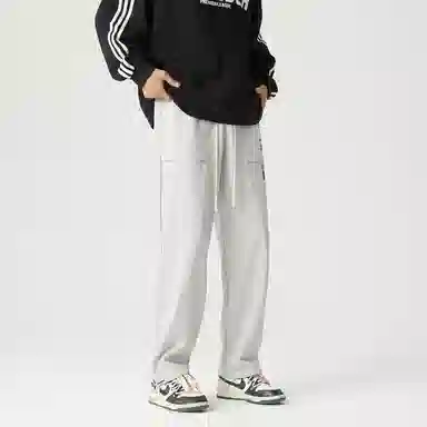 三体 末日之战系列 简约基础款字母印花宽松学生多巴胺高街潮牌复古美式百搭垂感自然中腰脚口抽绳两用直筒休闲裤 男女同款