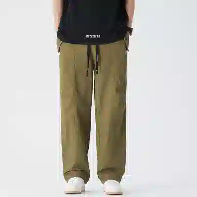 三体 三体文明系列 基础款纯色简约抽绳系带工装纯棉水洗直筒休闲裤 男女同款