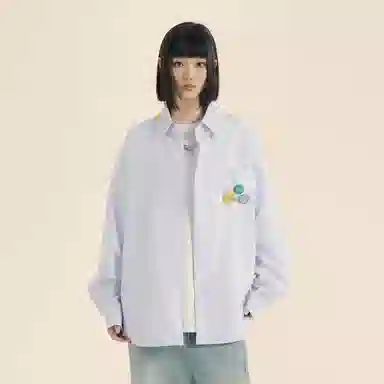 三体 你们都是虫子系列 复古美式简约基础款字母印花长款时尚百搭舒适透气薄款翻领条纹开衫休闲学生多巴胺长袖衬衫 男女同款