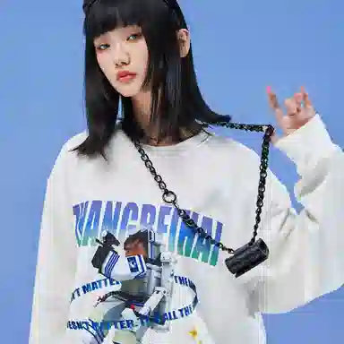 三体 章北海系列 简约休闲卡通字母印花宽松基础圆领套头长袖重磅卫衣 男女同款