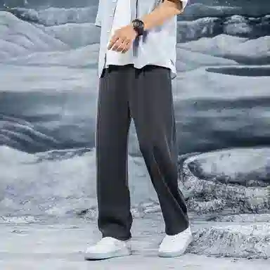 三体 水滴系列 简约基础纯色百搭宽松直筒垂感美式复古高街潮牌时尚舒适薄款免烫空调裤学生多巴胺显瘦速干休闲裤 男女同款