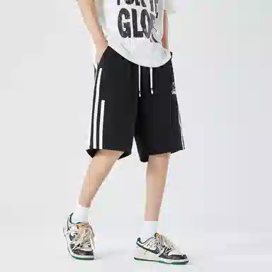 三体 文明系列 符号字母绣标条纹拼接撞色系带直筒美式复古时尚百搭高街运动潮牌新款舒适男士透气无性别穿搭休闲短裤 男女同款