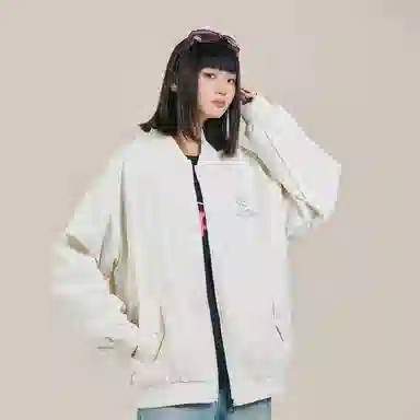 三体 我的三体系列 美式复古简约基础款纯色休闲字母印花宽松百搭开衫高街潮牌时尚学生棒球服工装飞行员夹克外套 男女同款