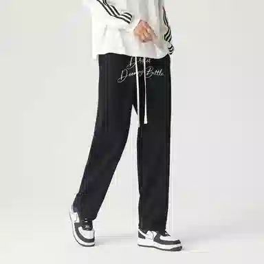 三体 末日之战系列 简约基础款纯色字母印花宽松学生多巴胺高街潮牌美式复古百搭舒适垂感自然中腰直筒日常通勤休闲裤 男女同款