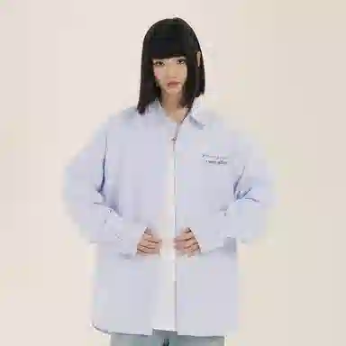 三体 你们都是虫子系列 复古美式简约基础款字母印花长款时尚百搭舒适透气薄款翻领条纹开衫休闲学生多巴胺长袖衬衫 男女同款