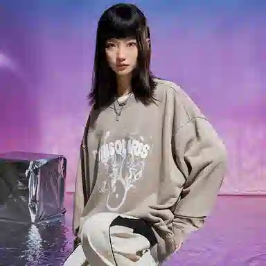 三体 文明符号系列 简约百搭休闲基础趣味字母印花宽松圆领套头长袖卫衣 男女同款