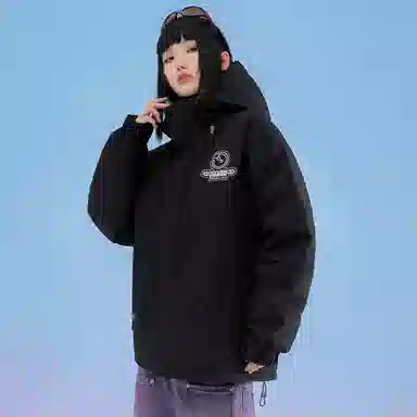 三体 红岸基地系列 超级符号绣章字母连帽纯色基础款加厚派克宽松保暖防风防水工装户外休闲外套羽绒服 男女同款