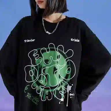 三体 脱水系列 美式复古字母涂鸦印花休闲宽松基础圆领套头百搭重磅长袖卫衣 男女同款