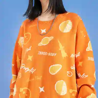 三体 水滴战舰末日之战系列 美式高街休闲满印趣味创意提花保暖圆领宽松简约打底针织衫 男女同款