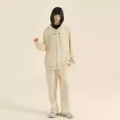 三体 到这里来吧系列 简约基础款字母印花宽松美式复古百搭连帽开衫长袖垂感自然直筒潮牌跑步健身篮球休闲运动套装 男女同款