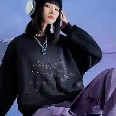 三体  幽灵倒计时系列美式复古经典雷射片撞色渐变休闲简约字母印花重磅基础宽松套头圆领长袖卫衣 男女同款