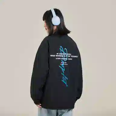 三体 水滴系列 美式街头复古简约基础款字母印花宽松百搭休闲翻领开衫教练棒球服飞行服学生潮牌纯色户外夹克外套 男女同款