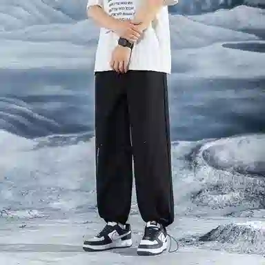 三体 简约字母印花基础宽松可调节裤脚直筒纯色阔腿百搭美式复古高街潮牌时尚舒适显瘦薄款透气日常多巴胺休闲裤 男女同款