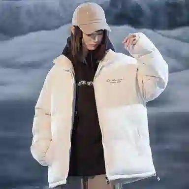 三体 不要回答系列 美式宽松保暖柔软舒适简约字母印花纯色百搭基础款防风防水防寒加厚立领开衫潮牌棉服 男女同款