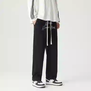 三体 末日之战系列 简约基础款纯色字母印花宽松学生多巴胺高街潮牌美式复古百搭舒适垂感自然中腰直筒日常通勤休闲裤 男女同款