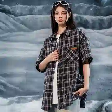 三体 问题系列 基础款简约休闲宽松百搭条纹翻领开衫复古美式高街潮牌时尚透气舒适薄款多巴胺短袖多彩格纹衬衫 男女同款