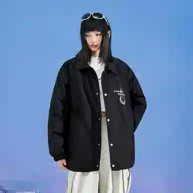 三体 水滴末日之战系列 基础款水滴字母印花美式复古休闲宽松户外机能风防风防水防寒加厚保暖潮牌教练棉服 男女同款