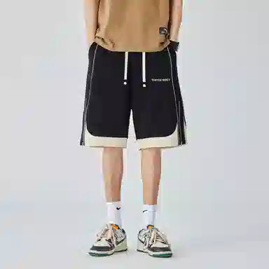 三体 拼接撞色时尚百搭宽松街头运动篮球裤美式高街潮流时尚百搭舒适不过膝五分裤无性别穿搭潮牌街头休闲短裤 男女同款