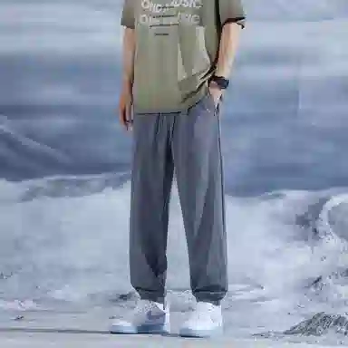 三体 水滴系列 冰丝显瘦垂感简约基础百搭宽松阔腿纯色松紧系绳束脚美式复古高街潮牌透气薄款日常学生多巴胺休闲裤 男女同款