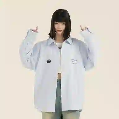 三体 你们都是虫子系列 复古美式简约基础款字母印花长款时尚百搭舒适透气薄款翻领条纹开衫休闲学生多巴胺长袖衬衫 男女同款