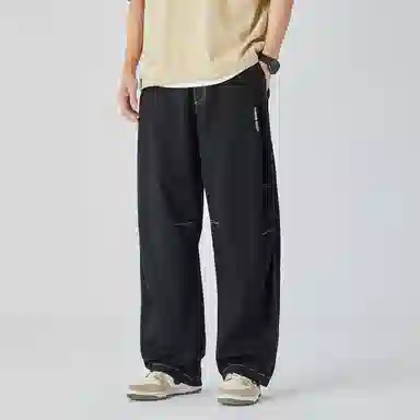 三体 纯色简约拉链美式复古高街潮牌时尚百搭舒适基础款日常学生多巴胺宽松直筒日系户外工装机能风户外防风速干休闲裤 男女同款