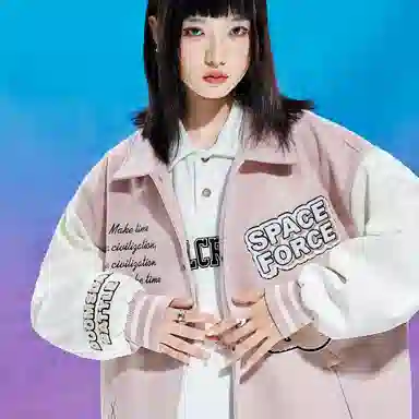 三体  战舰系列 美式复古高街潮牌拼接字母图案撞色简约基础款绣花多元素宽松休闲落肩袖飞行员教练学院风棒球服 男女同款